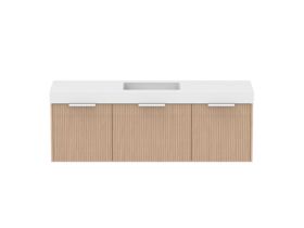 Supporting Image - Kado Neue Fluted Square All Drawer 1500mm Wall Hung Vanity with Centre Basin 90mm Top Blonde Oak