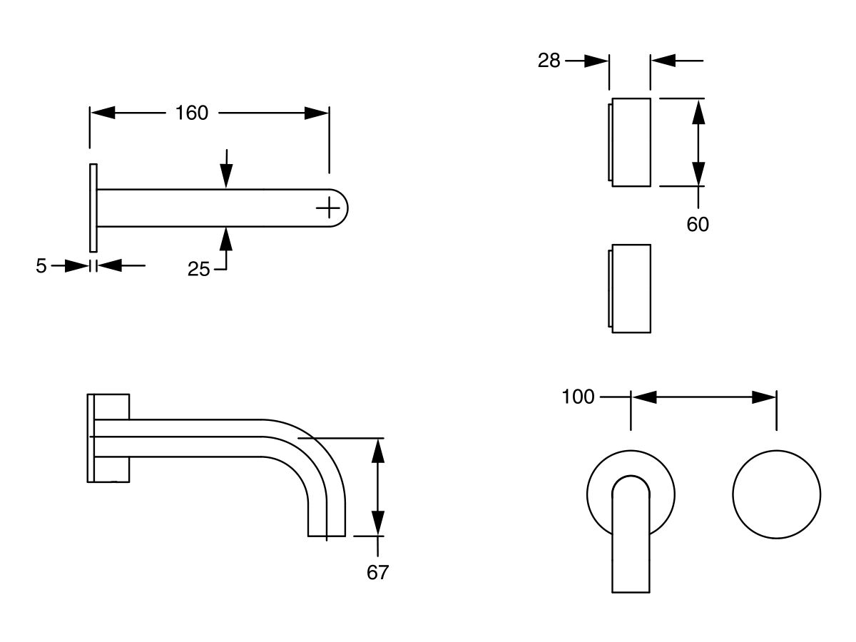 Sussex Pure Progressive Wall Basin Mixer Tap System 160mm (3 Star)