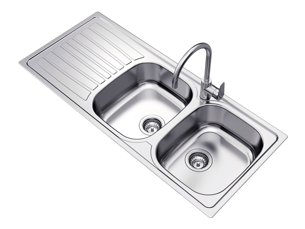 Supporting Image - Posh Bristol Double Bowl Sink 1 Taphole Right Hand Bowl with Drainer Stainless Steel