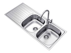 Supporting Image - Posh Bristol Double Bowl Sink 1 Taphole Right Hand Bowl with Drainer Stainless Steel