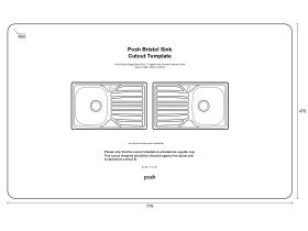 Cutout Template - Posh Bristol Single Bowl Sink 1 Taphole with Drainer Stainless Steel