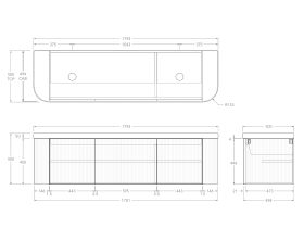 Technical Drawing - Kado Neue Fluted Double Curve All Door 1800mm Wall Hung Vanity with Double Basin Durasein 50mm Top