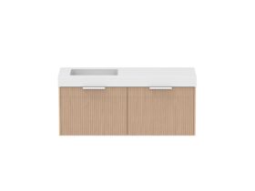 Supporting Image - Kado Neue Fluted Square All Drawer 1200mm Wall Hung Vanity with Left Hand Basin 90mm Top Blonde Oak
