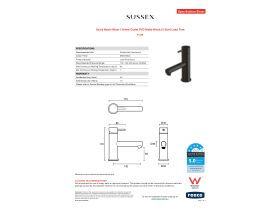 Specification Sheet - Scala Basin Mixer 130mm Outlet PVD Matte Black (5 Star) Lead Free