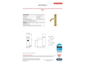 Specification Sheet - Sussex Pure Basin Mixer Curved Spout with Diamond Textured Handles PVD Brushed Gold (5 Star) Lead Free