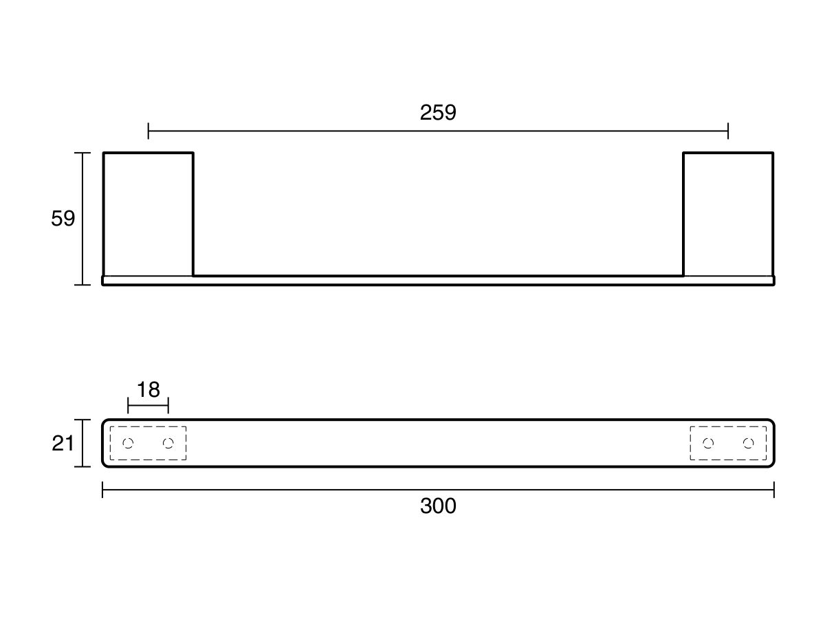 Technical Drawing - Mizu Bloc Single Towel Rail 300mm