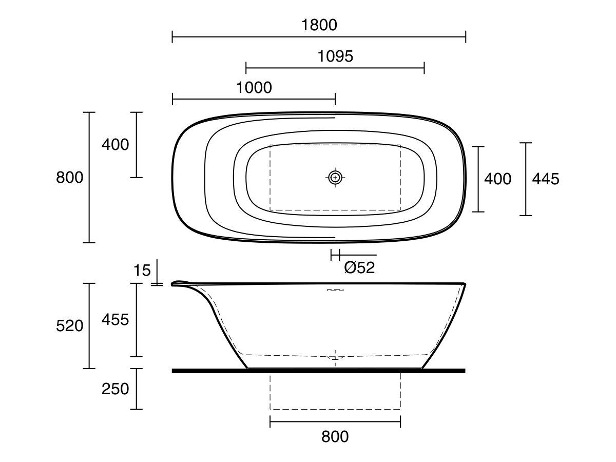 LAUFEN Ino Freestanding Bath with Shelf and Overflow 1800x800 White