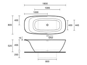 LAUFEN Ino Freestanding Bath with Shelf and Overflow 1800x800 White
