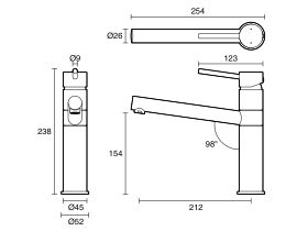Technical Drawing - Posh Bristol Pin Standard Sink Mixer Tap (4 Star) Lead Free
