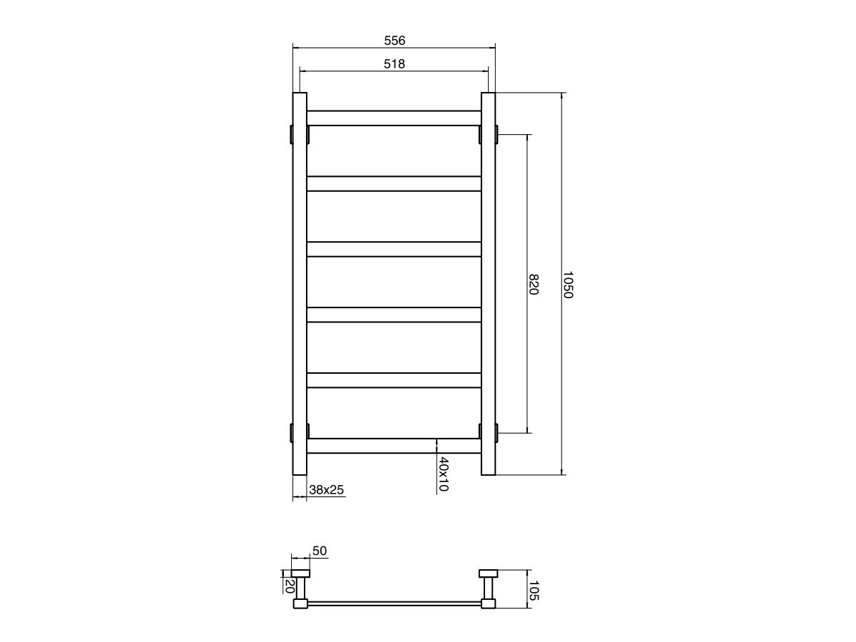 Mizu Bloc MK2 550 x 1050mm Heated Towel Rail