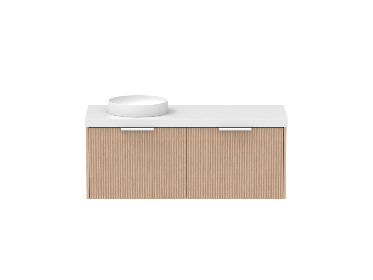 Supporting Image - Kado Neue Fluted Square All Drawer 1200mm Wall Hung Vanity with Left Hand Basin 50mm Top Blonde Oak