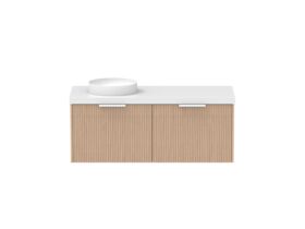 Supporting Image - Kado Neue Fluted Square All Drawer 1200mm Wall Hung Vanity with Left Hand Basin 50mm Top Blonde Oak