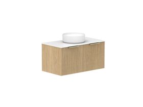 Supporting Image 2- Kado Neue Fluted Square All Drawer 900mm Wall Hung Vanity with Centre Basin Durasein 12mm Top Boston Oak