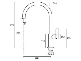 Technical Drawing - Nobili Flag Gooseneck Sink Mixer (4 Star)