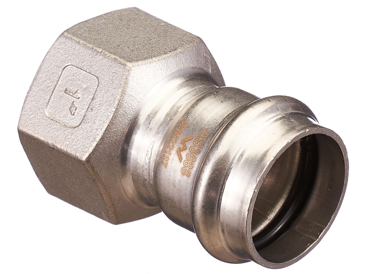 >B< Press Stainless Steel Female Straight Connector 28mm x 1"