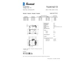 Technical Specifications - Tecumseh Compressor 1.5HP R404 MHBP TAJ4519Z