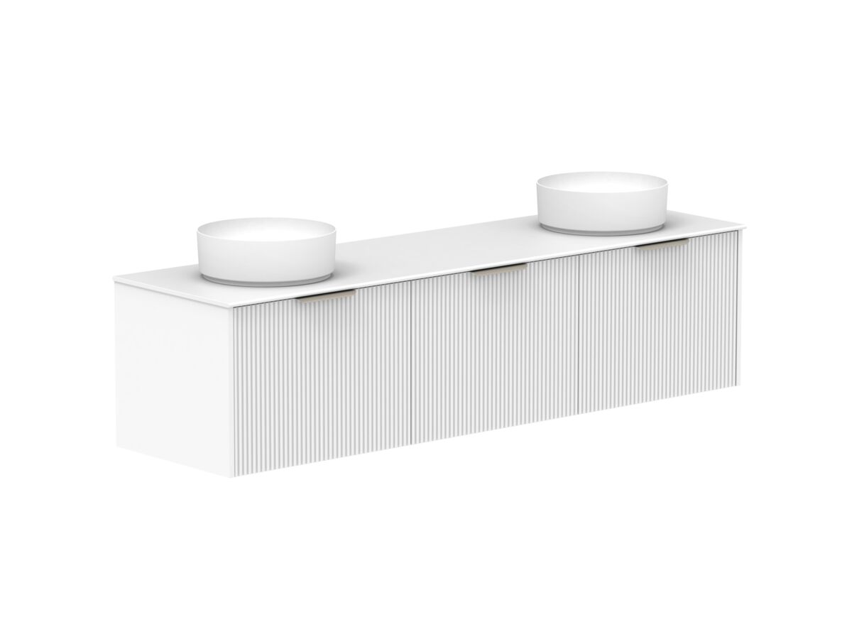 Supporting Image 2- Kado Neue Fluted Square All Drawer 1800mm Wall Hung Vanity with Double Basin Durasein 12mm Top Ultra White