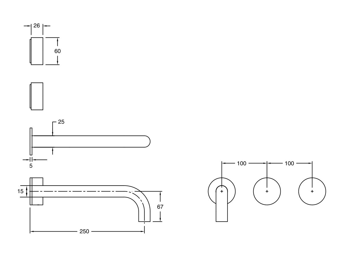 Sussex Pure Wall Basin Hostess System 250mm (3 Star)