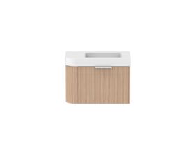 Supporting Image - Kado Neue Fluted Single Curve All Drawer 750mm Wall Hung Vanity with Centre Basin Durasein 90mm Top Blonde Oak