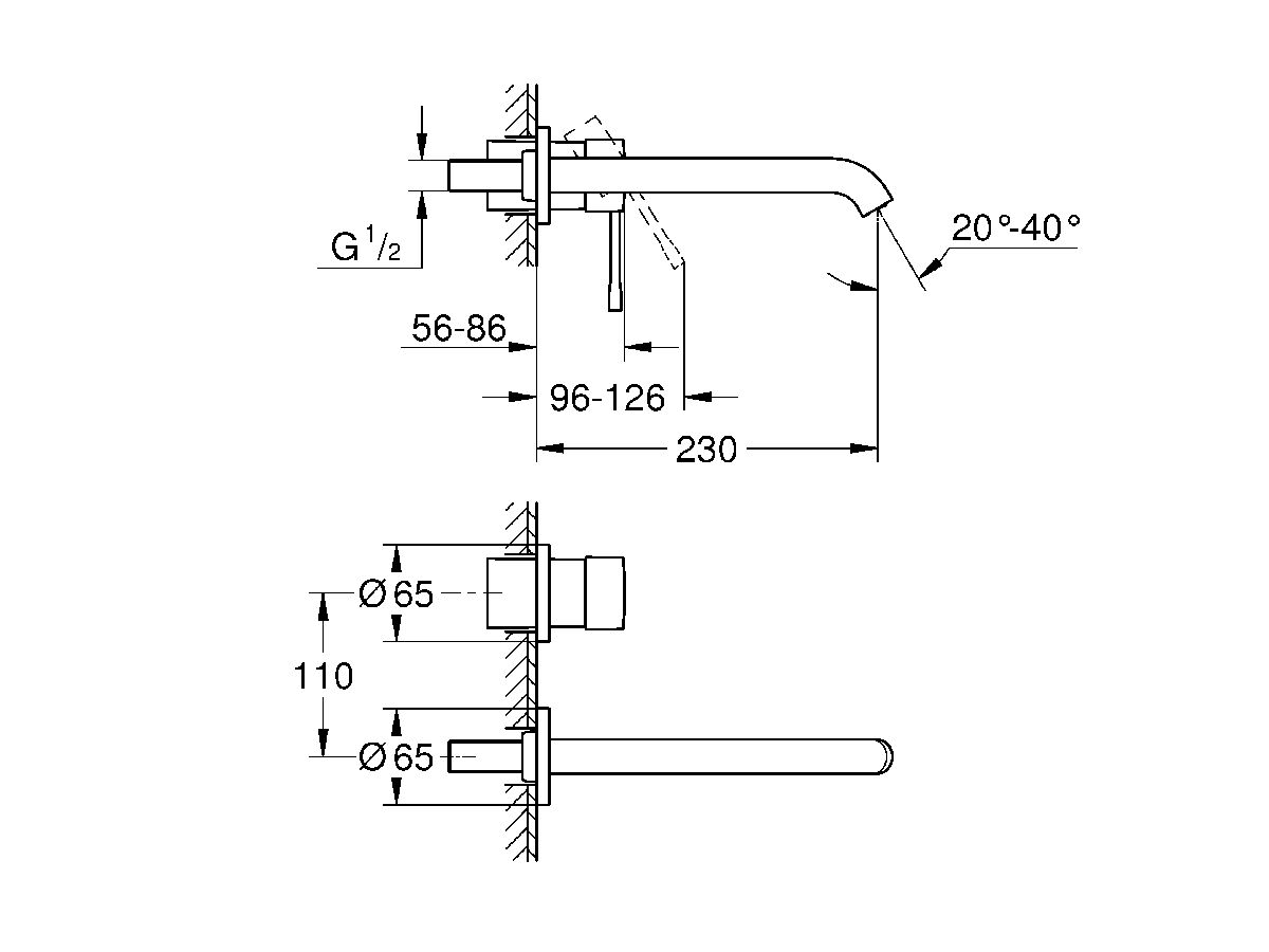 GROHE Essence New Wall Basin Mixer Set 230mm