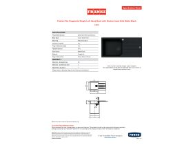 Specification Sheet - Franke City Fragranite Single Left Hand Bowl with Drainer Inset Sink Matte Black