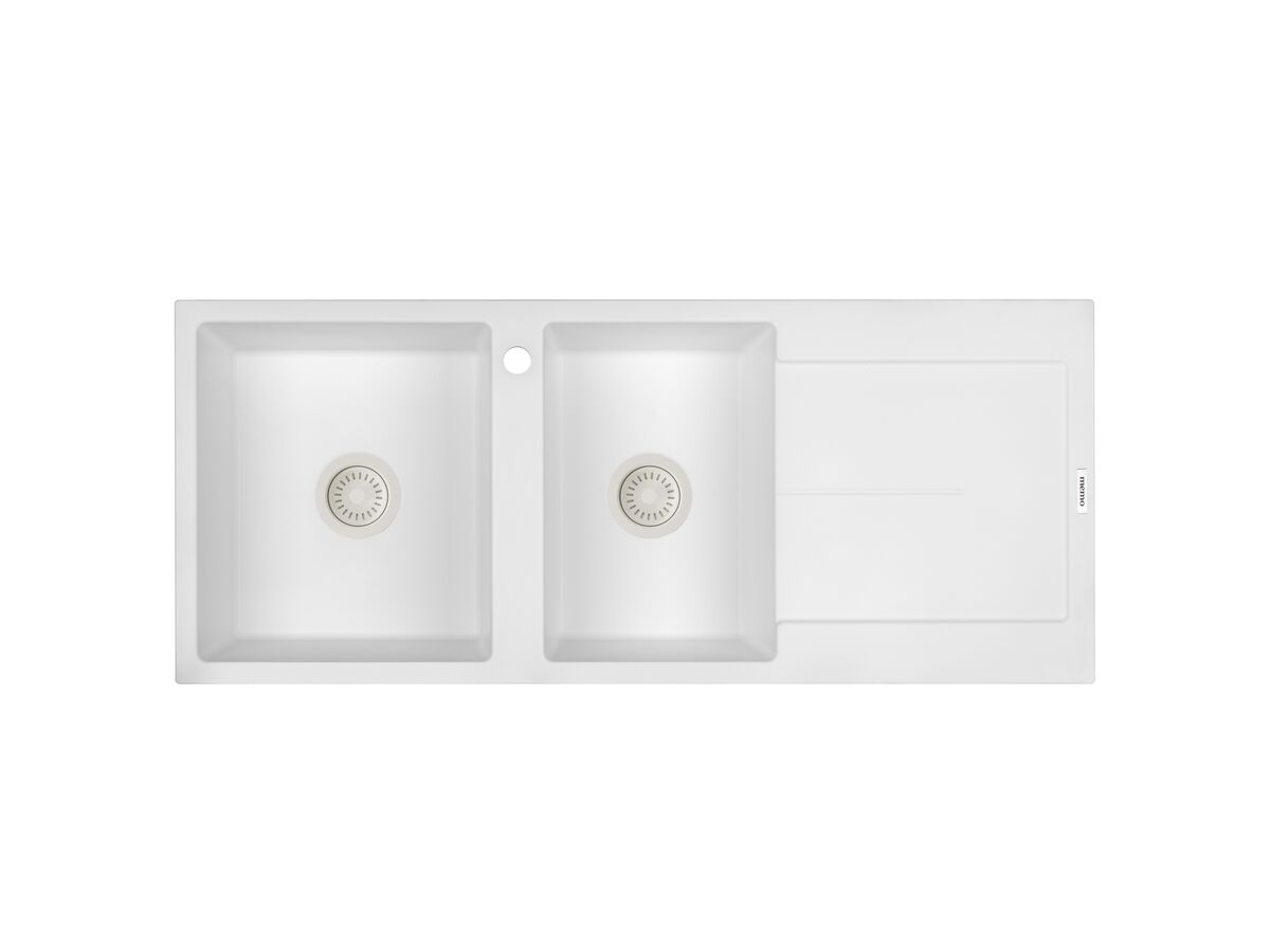 Hero - Memo Freya 1 3/4 Sink 1 Taphole Left Hand Bowl with Drainer Granite White