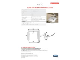 Specification Sheet - Kado Arc Under Counter Basin No Taphole 425mm White