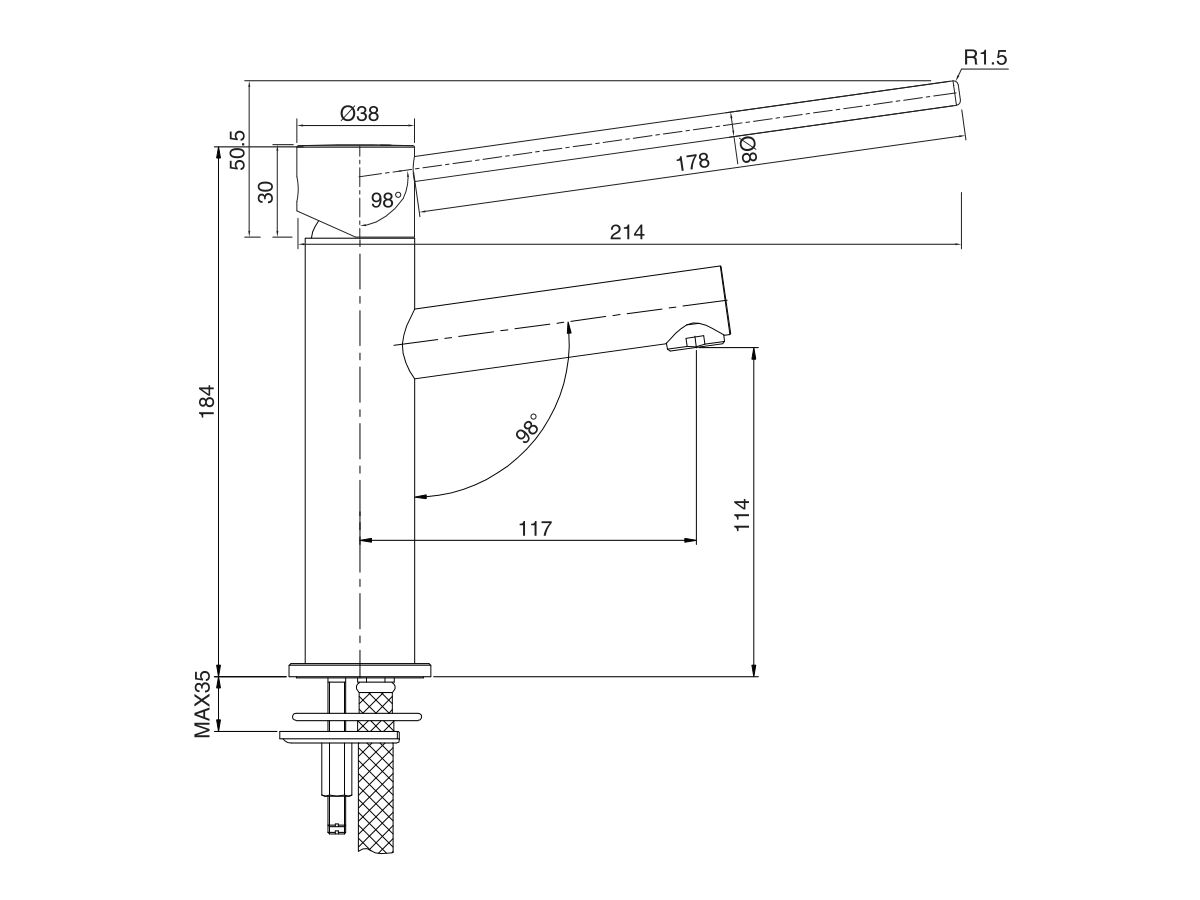 Mizu Drift MK2 Basin Mixer with Extended Lever (5 Star)