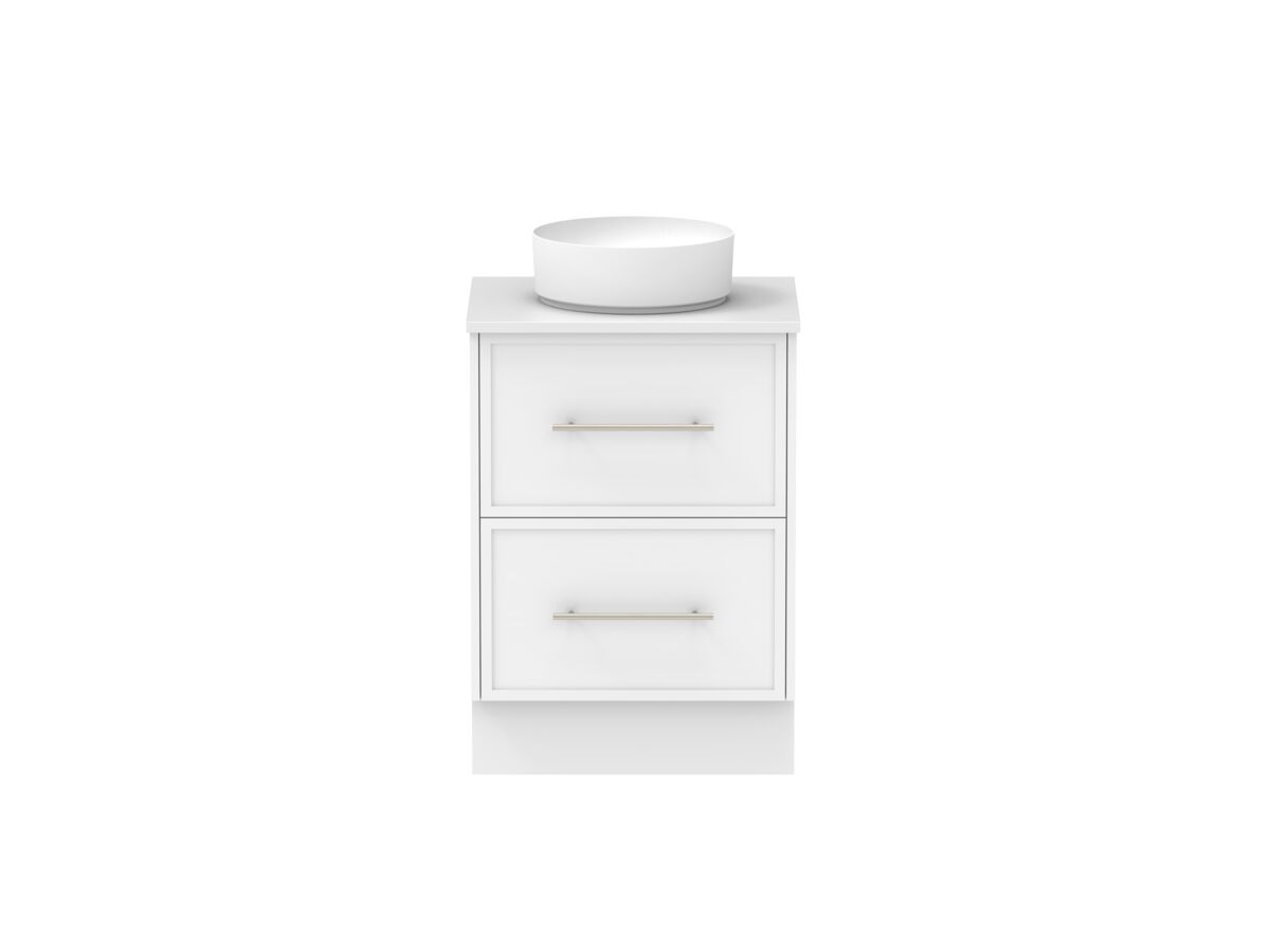 Supporting Image - Kado Lux All Drawer 600mm Floor Mounted Vanity Centre Basin 20mm - White Shaker Front