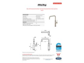 Specification Sheet - Mizu Drift Gooseneck Sink Mixer Tap Square Brushed Nickel (5 Star) Lead Free