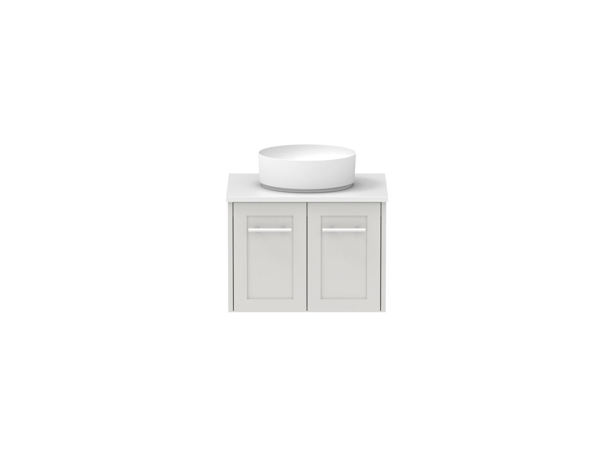 Hero - Kado Lux All Door 600mm Wall Hung Vanity Centre Basin 20mm - Feather Grey - Front