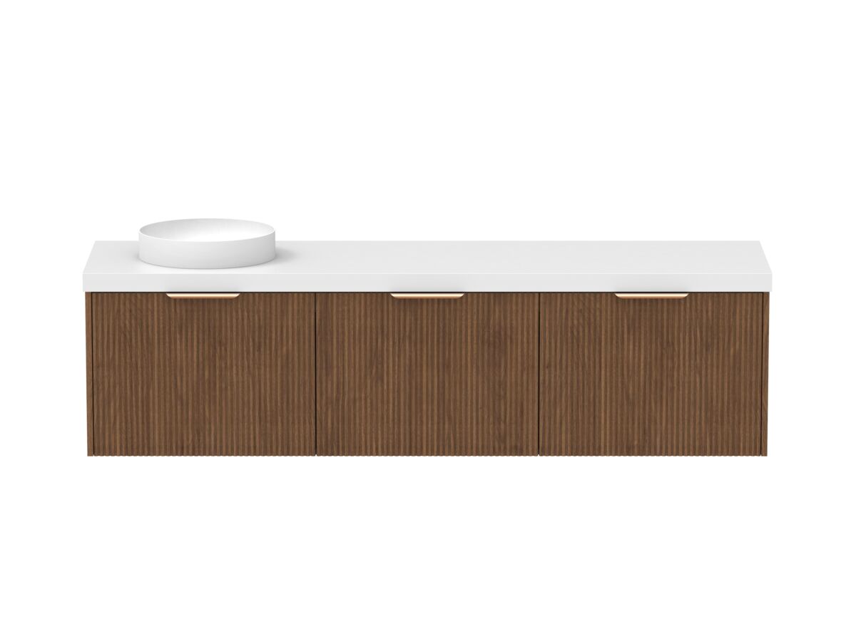 Supporting Image - Kado Neue Fluted Square All Drawer 1800mm Wall Hung Vanity with Left Hand Basin 50mm Top Florentine Walnut