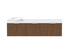 Supporting Image - Kado Neue Fluted Square All Drawer 1800mm Wall Hung Vanity with Left Hand Basin 50mm Top Florentine Walnut