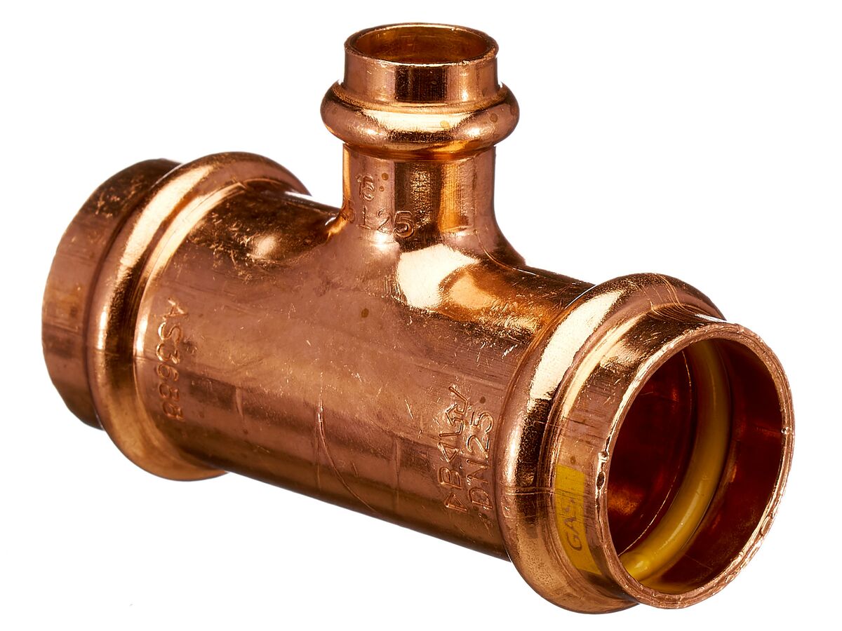 >B< Press Gas Reducing Tee 25mm x 25mm x 15mm