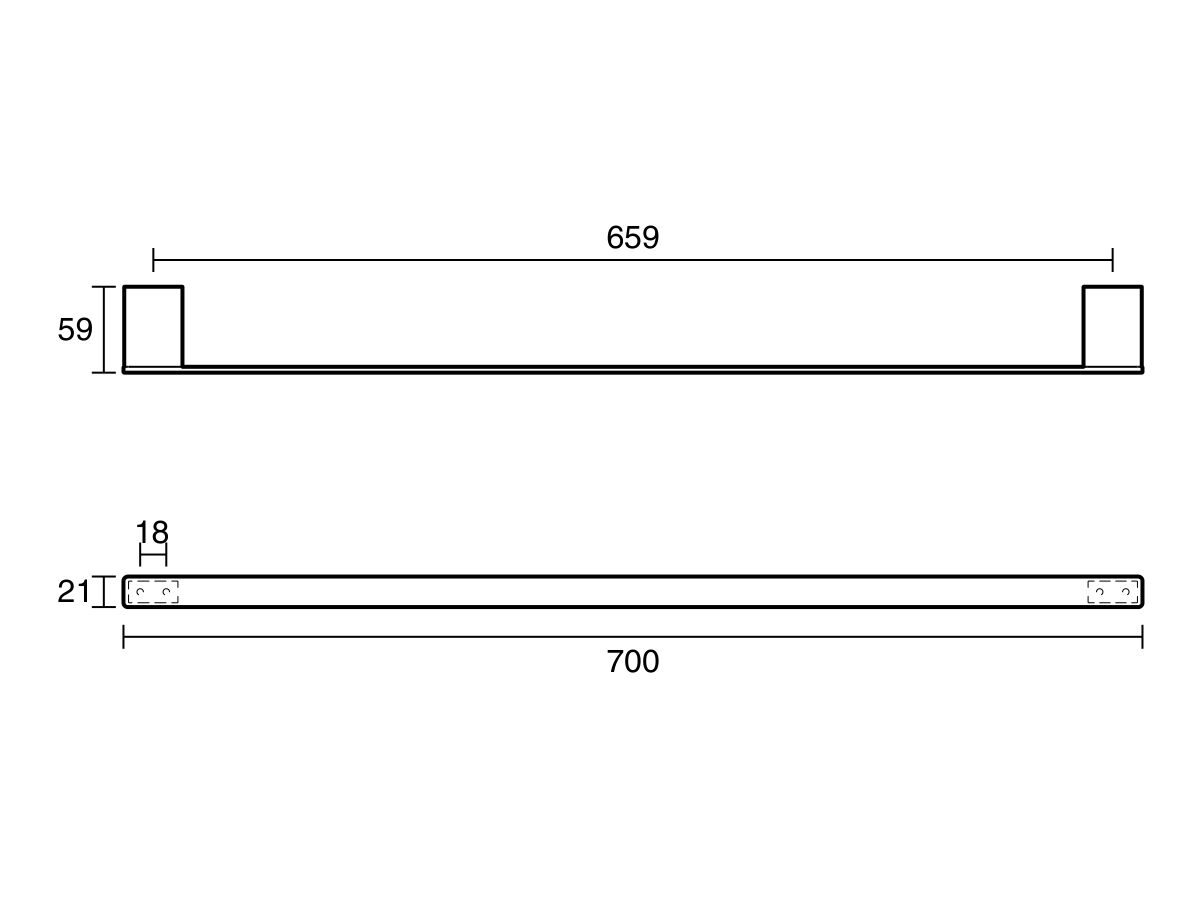 Technical Drawing - Mizu Bloc Single Towel Rail 700mm