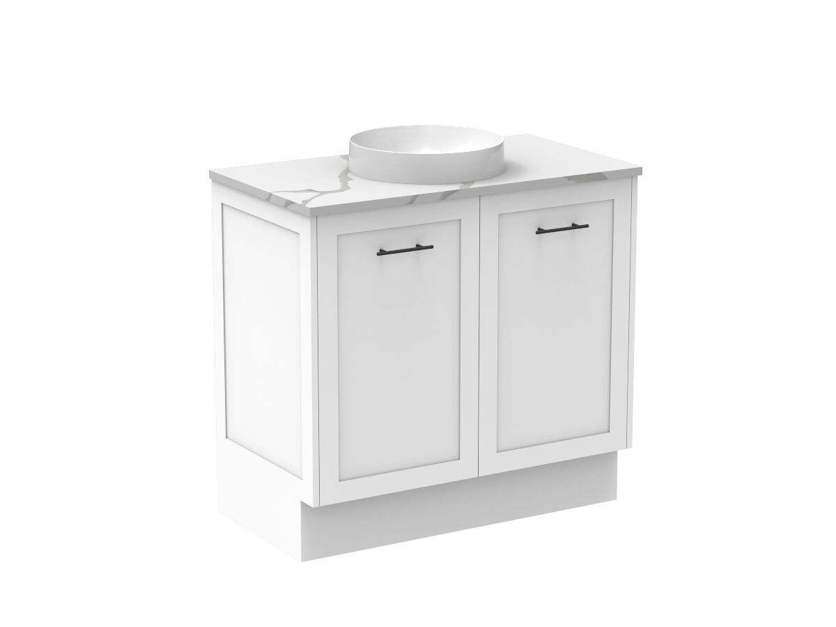 Supporting Image - Kado Lux All Door 900mm Floor Mounted Vanity Centre Basin 20mm - White - Angle