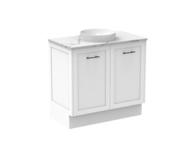 Supporting Image - Kado Lux All Door 900mm Floor Mounted Vanity Centre Basin 20mm - White - Angle