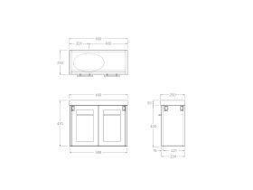 Technical Drawing - Kado Lux Petite Vanity Unit Wall Hung 600mm Left Bowl 50mm Top (Basin Included)