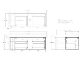 Technical Drawing - Kado Era Single Curve All Drawer 1350mm Wall Hung Vanity Centre Basin 90mm Durasein Top