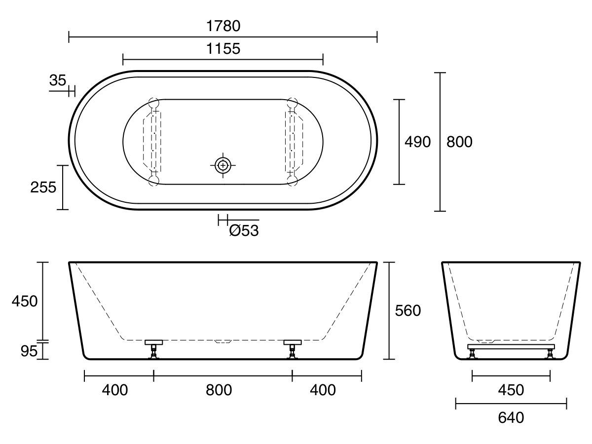Posh Solus Freestanding Bath 1780 x 800 x 560mm White