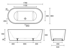 Posh Solus Freestanding Bath 1780 x 800 x 560mm White