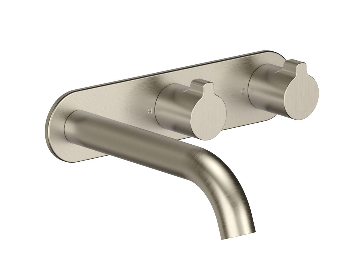 Supporting Image - Faucet Strommen Vara Fin Wall Basin / Bath Hostess Tap System Right Hand 150mm Trimset Brushed Nickel (6 Star) Lead Free