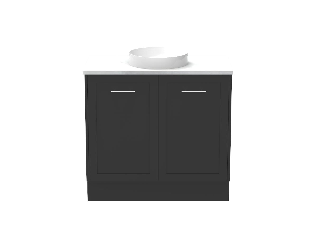 Supporting Image - Kado Lux All Door 900mm Floor Mounted Vanity Centre Basin 20mm - Black - Front