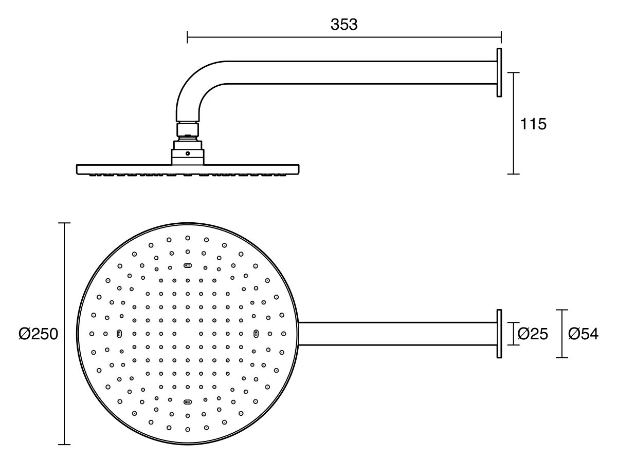 Technical Drawing - Sussex Scala Nova Horizontal Shower