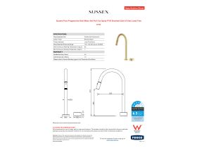 Specification Sheet - Sussex Pure Progressive Sink Mixer Set Pull Out Spray PVD Brushed Gold (4 Star) Lead Free