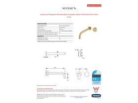 Specification Sheet - Sussex Pure Progressive Wall Basin Mixer Tap System 250mm PVD Brushed Gold (3 Star)