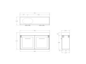 Kado Lux Petite Vanity Unit Wall Hung 900 Left & Right Bowl Statement Top (Basin Included)