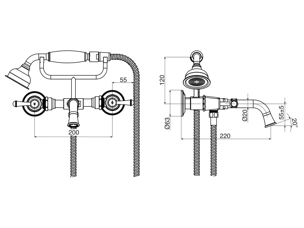 Posh Canterbury Wall Mounted Telephone Bath/ Shower Set Lever (3 Star)