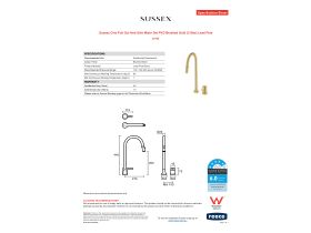 Specification Sheet - Sussex Oria Pull Out Hob Sink Mixer Set PVD Brushed Gold (5 Star) Lead Free