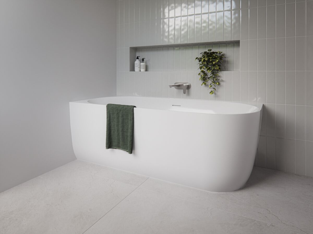 In Situ - Posh Solus Back to Corner Freestanding Bath 1700mm Left Corner with Overflow Gloss White
